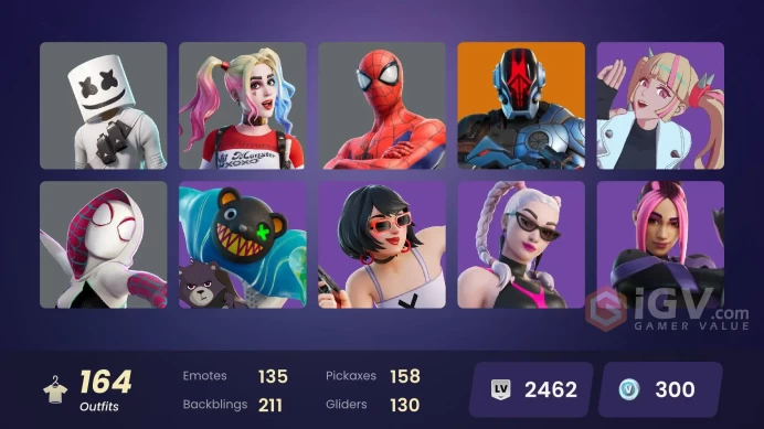 [PC/PSN/XBOX] -164 Skins  ≈ 72,500 V-Bucks-Xander-DRAGON BAllS-Kylo Ren-Eleven-Ice Spice-Marshmello-Spider-Man Zero-Khaby Lame-Ryu-Harley Quinn-