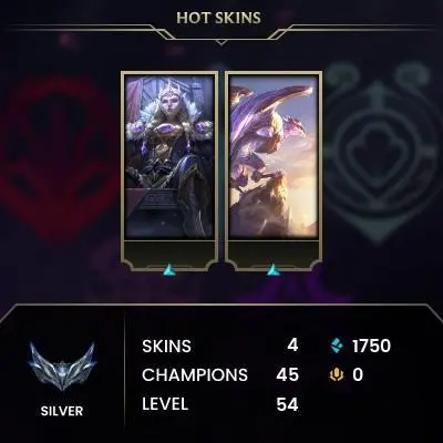 S15 Silver II (0 LP) / NA / BE: 1750 / RP: 0 / CHAMPS: 45 / SKINS: 4 / HANDLEVELED / FULL ACCESS / NO SCAM