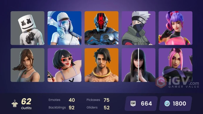 62 skins | Basic Basher | Ol' Woody | Lara Croft | Kakashi Hatake |Buk69