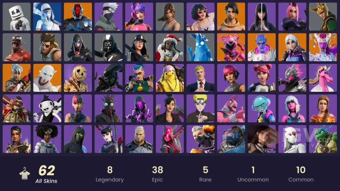 62 skins | Basic Basher | Ol' Woody | Lara Croft | Kakashi Hatake |Buk69