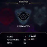Unranked / NA / BE: 4400 / RP: 265 / CHAMPS: 33 / SKINS: 7 / HANDLEVELED / FULL ACCESS / NO SCAM