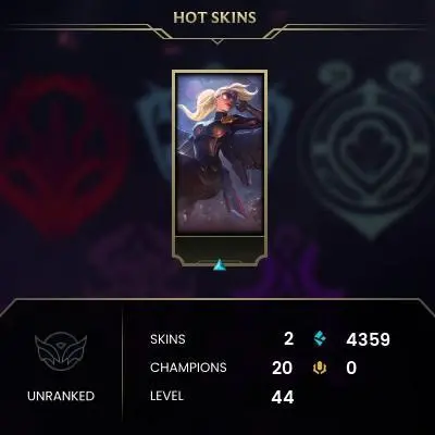 Unranked / NA / BE: 4359 / RP: 0 / CHAMPS: 20 / SKINS: 2 / HANDLEVELED / FULL ACCESS / NO SCAM
