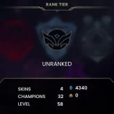 Unranked / NA / BE: 4340 / RP: 0 / CHAMPS: 32 / SKINS: 4 / HANDLEVELED / FULL ACCESS / NO SCAM