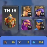 Town hall 16 level 204, high level Hero ,good defense,C3697