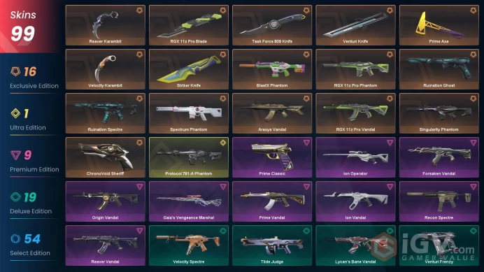 Na-Usa-Can | Reaver Karambit | RGX 11z Pro Vandal | Spectrum Phantom | Ion Operator | ChronoVoid Sheriff | 99 Skins | Level 222 | Full Access