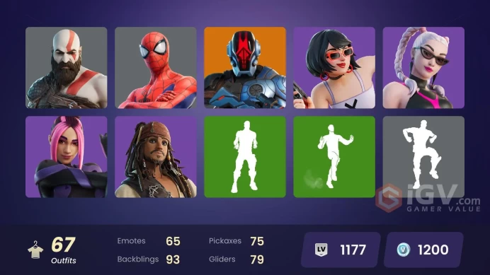 67 skins | Gold Kratos(OG) | Era | Renzo the Destroyer | The Foundation | The Origin | Mizuki | The Imagined | Ronin  | 1200 VB| CHANGEABLE MAIL