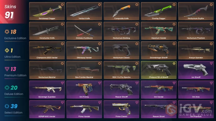 [KR] - SKINS 91 - KNIFE 7 - Nocturnum Scythe - Onimaru Kunitsuna - Champions 2023 Vandal - FULL ACCESS - INSTANT DELIVERY