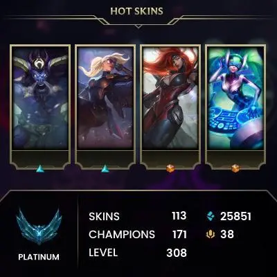 EUW/ S15SP2 PLATINUM IV / PRESTIGE SPIRIT BLOSSOM LUX-DJ SONA-BATTLE QUEEN KATARINA / FULL CHAMPİONS / 113 SKİNS / HANDMADE / CHANGEABLE MAİL