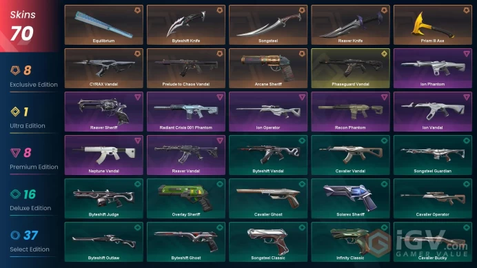 EU-Turkey / 70 Skins > Arcane Sheriff Phaseguard Vandal Prelude to Chaos Vandal Neptune Vandal Ion Vandal Reaver Vandal Ion Operator 999731
