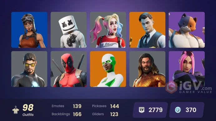 [PC-PSN-XBOX] 100 SKIN-GOLD MIDAS-GOLD BRUTUS-GOLD MEOWSCALES-Renegade Raider-Harley Quinn-Marshmello-Rogue Agent-FULL ACCESS-