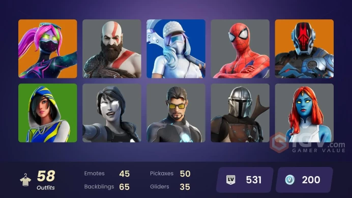 PC/PSN/Xbox/Nintendo 58 skins | Leviathan Axe | Kratos | FNCS 3:1 Champion | Sultura | Cloud Striker | Galaxia | The Foundation | Ronin