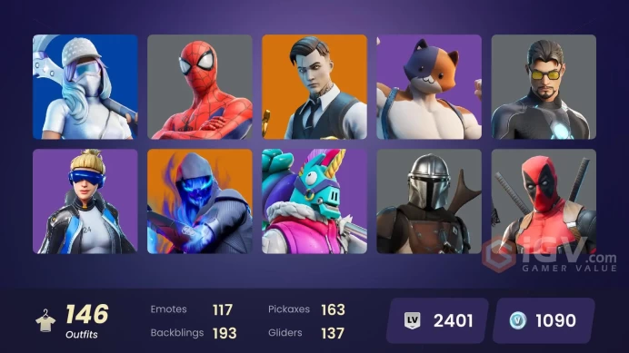 spent 437$ [PC/NINTENDO] 146 skins | | Neo Versa | Gold Brutus | Gold Meowscles | Gold Midas | Gold TNTina | Cloud Striker | Sultura GG4