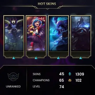 EMAIL CHANGEABLE - EUW - 65 CHAMPIONS - 45 SKINS - 1309 BE - HAND LEVELED - INACTIVE - SAFE 100% - WARRANTY - ULTRA RARE SKINS