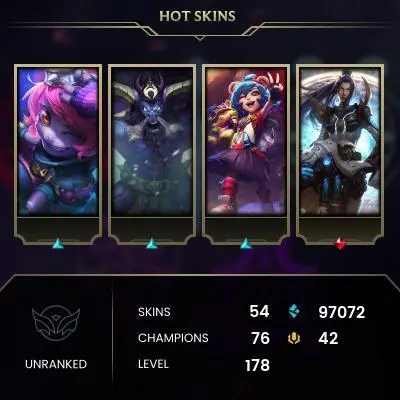 EMAIL CHANGEABLE - EUW - 76 CHAMPIONS - 54 SKINS - 97072 BE - HAND LEVELED - INACTIVE - SAFE 100% - WARRANTY - ULTRA RARE SKINS