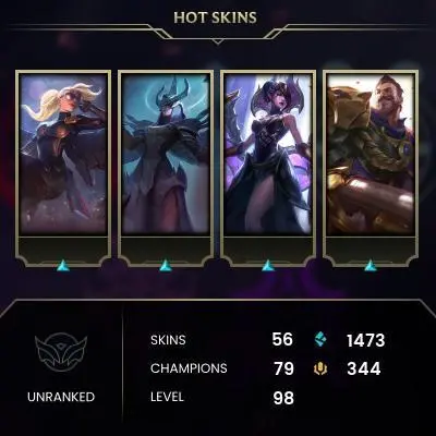 EMAIL CHANGEABLE - EUW - 79 CHAMPIONS - 56 SKINS - 1473 BE - HAND LEVELED - INACTIVE - SAFE 100% - WARRANTY - ULTRA RARE SKINS