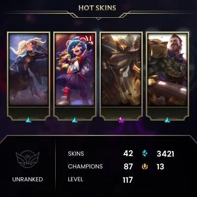 EMAIL CHANGEABLE - EUW - 87 CHAMPIONS - 42 SKINS - 3421 BE - HAND LEVELED - INACTIVE - SAFE 100% - WARRANTY - ULTRA RARE SKINS