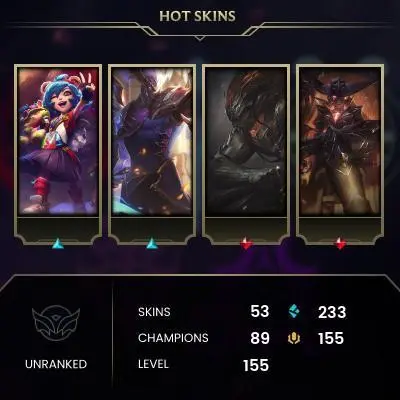 EMAIL CHANGEABLE - EUW - 89 CHAMPIONS - 53 SKINS - 233 BE - HAND LEVELED - INACTIVE - SAFE 100% - WARRANTY - ULTRA RARE SKINS
