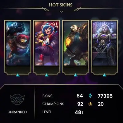 EMAIL CHANGEABLE - EUW - 92 CHAMPIONS - 84 SKINS - 77395 BE - HAND LEVELED - INACTIVE - SAFE 100% - WARRANTY - ULTRA RARE SKINS