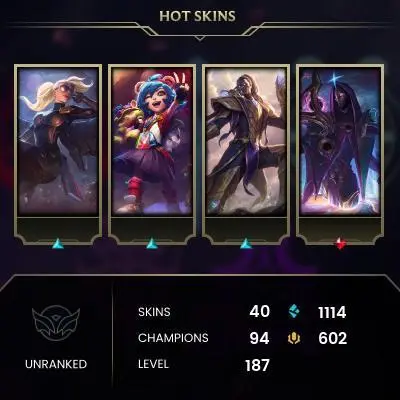 EMAIL CHANGEABLE - EUW - 94 CHAMPIONS - 40 SKINS - 1114 BE - HAND LEVELED - INACTIVE - SAFE 100% - WARRANTY - ULTRA RARE SKINS