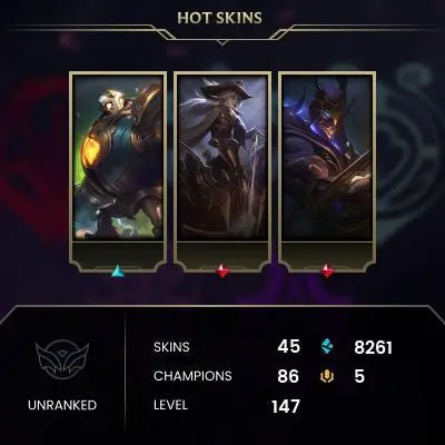 EMAIL CHANGEABLE - EUW - 86 CHAMPIONS - 45 SKINS - 8261 BE - HAND LEVELED - INACTIVE - SAFE 100% - WARRANTY - ULTRA RARE SKINS