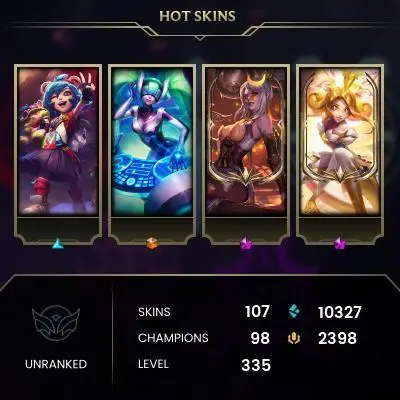 EMAIL CHANGEABLE - EUW - 98 CHAMPIONS - 107 SKINS - 10327 BE - HAND LEVELED - INACTIVE - SAFE 100% - WARRANTY - ULTRA RARE SKINS