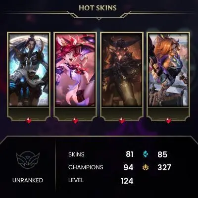 EMAIL CHANGEABLE - EUW - 94 CHAMPIONS - 81 SKINS - 85 BE - HAND LEVELED - INACTIVE - SAFE 100% - WARRANTY - ULTRA RARE SKINS