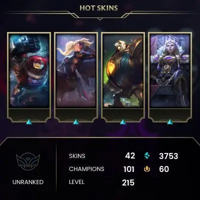 EMAIL CHANGEABLE - EUW - 101 CHAMPIONS - 42 SKINS - 3753 BE - HAND LEVELED - INACTIVE - SAFE 100% - WARRANTY - ULTRA RARE SKINS