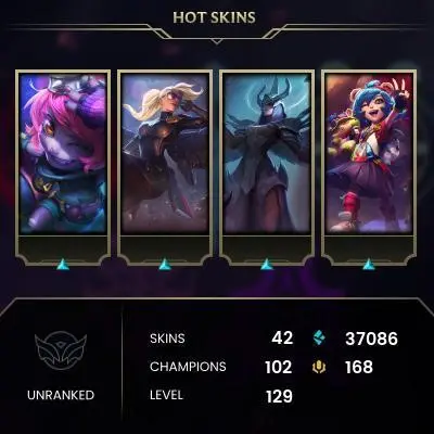 EMAIL CHANGEABLE - EUW - 102 CHAMPIONS - 42 SKINS - 37086 BE - HAND LEVELED - INACTIVE - SAFE 100% - WARRANTY - ULTRA RARE SKINS