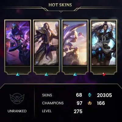 EMAIL CHANGEABLE - EUW - 97 CHAMPIONS - 68 SKINS - 20305 BE - HAND LEVELED - INACTIVE - SAFE 100% - WARRANTY - ULTRA RARE SKINS