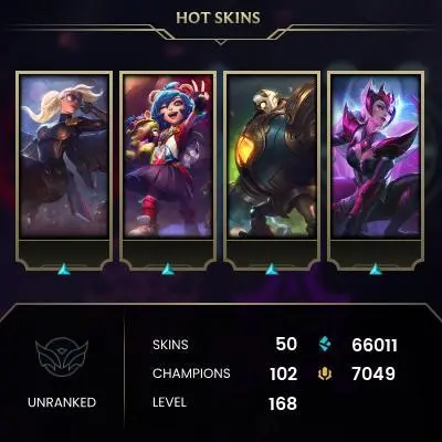 EMAIL CHANGEABLE - EUW - 102 CHAMPIONS - 50 SKINS - 66011 BE - HAND LEVELED - INACTIVE - SAFE 100% - WARRANTY - ULTRA RARE SKINS