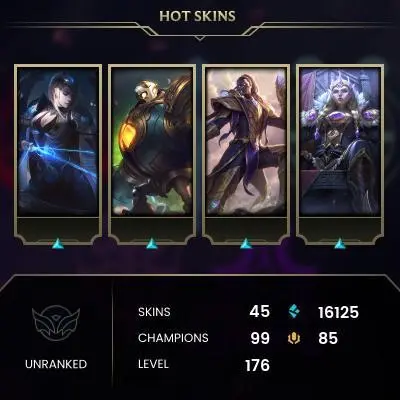 EMAIL CHANGEABLE - EUW - 99 CHAMPIONS - 47 SKINS - 16125 BE - HAND LEVELED - INACTIVE - SAFE 100% - WARRANTY - ULTRA RARE SKINS