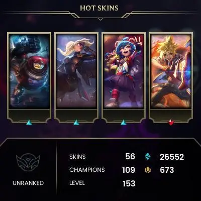 EMAIL CHANGEABLE - EUW - 109 CHAMPIONS - 56 SKINS - 26552 BE - HAND LEVELED - INACTIVE - SAFE 100% - WARRANTY - ULTRA RARE SKINS