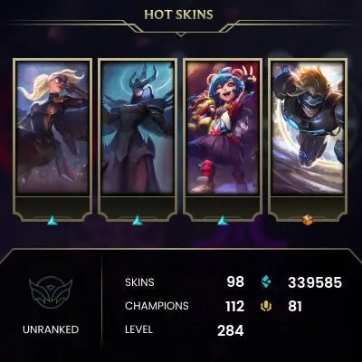 EMAIL CHANGEABLE - EUW - 112 CHAMPIONS - 98 SKINS - 339585 BE - HAND LEVELED - INACTIVE - SAFE 100% - WARRANTY - ULTRA RARE SKINS