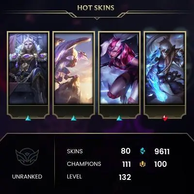 EMAIL CHANGEABLE - EUW - 111 CHAMPIONS - 80 SKINS - 9611 BE - HAND LEVELED - INACTIVE - SAFE 100% - WARRANTY - ULTRA RARE SKINS