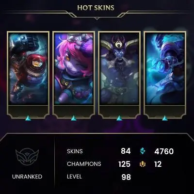 EMAIL CHANGEABLE - EUW - 125 CHAMPIONS - 84 SKINS - 4760 BE - HAND LEVELED - INACTIVE - SAFE 100% - WARRANTY - ULTRA RARE SKINS