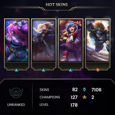 EMAIL CHANGEABLE - EUW - 127 CHAMPIONS - 82 SKINS - 7106 BE - HAND LEVELED - INACTIVE - SAFE 100% - WARRANTY - ULTRA RARE SKINS