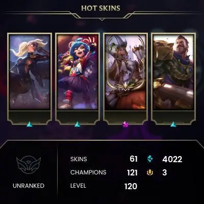 EMAIL CHANGEABLE - EUW - 121 CHAMPIONS - 63 SKINS - 4022 BE - HAND LEVELED - INACTIVE - SAFE 100% - WARRANTY - ULTRA RARE SKINS