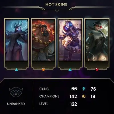 EMAIL CHANGEABLE - EUW - 142 CHAMPIONS - 66 SKINS - 76 BE - HAND LEVELED - INACTIVE - SAFE 100% - WARRANTY - ULTRA RARE SKINS