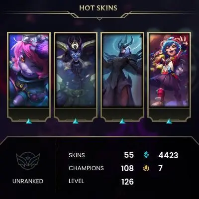 EMAIL CHANGEABLE - EUW - 108 CHAMPIONS - 55 SKINS - 4423 BE - HAND LEVELED - INACTIVE - SAFE 100% - WARRANTY - ULTRA RARE SKINS