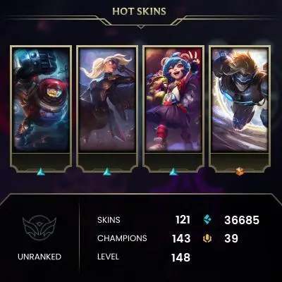 EMAIL CHANGEABLE - EUW - 143 CHAMPIONS - 121 SKINS - 36685 BE - HAND LEVELED - INACTIVE - SAFE 100% - WARRANTY - ULTRA RARE SKINS