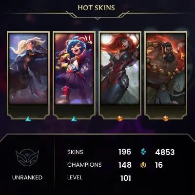 EMAIL CHANGEABLE - EUW - 148 CHAMPIONS - 196 SKINS - 4853 BE - HAND LEVELED - INACTIVE - SAFE 100% - WARRANTY - ULTRA RARE SKINS