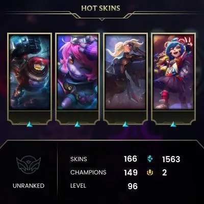 EMAIL CHANGEABLE - EUW - 149 CHAMPIONS - 166 SKINS - 1563 BE - HAND LEVELED - INACTIVE - SAFE 100% - WARRANTY - ULTRA RARE SKINS