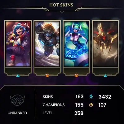 EMAIL CHANGEABLE - EUW - 155 CHAMPIONS - 165 SKINS - 3432 BE - HAND LEVELED - INACTIVE - SAFE 100% - WARRANTY - ULTRA RARE SKINS