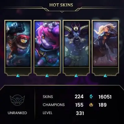 EMAIL CHANGEABLE - EUW - 155 CHAMPIONS - 224 SKINS - 16051 BE - HAND LEVELED - INACTIVE - SAFE 100% - WARRANTY - ULTRA RARE SKINS
