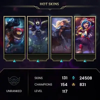 EMAIL CHANGEABLE - EUW - 154 CHAMPIONS - 131 SKINS - 24508 BE - HAND LEVELED - INACTIVE - SAFE 100% - WARRANTY - ULTRA RARE SKINS