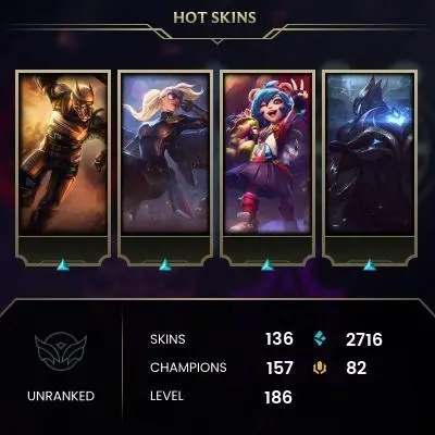 EMAIL CHANGEABLE - EUW - 157 CHAMPIONS - 136 SKINS - 2716 BE - HAND LEVELED - INACTIVE - SAFE 100% - WARRANTY - ULTRA RARE SKINS