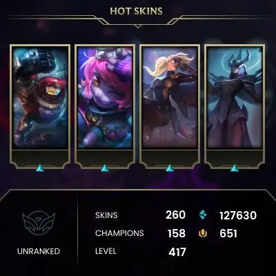 EMAIL CHANGEABLE - EUW - 158 CHAMPIONS - 260 SKINS - 127630 BE - HAND LEVELED - INACTIVE - SAFE 100% - WARRANTY - ULTRA RARE SKINS