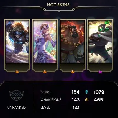 EMAIL CHANGEABLE - EUW - 143 CHAMPIONS - 156 SKINS - 1079 BE - HAND LEVELED - INACTIVE - SAFE 100% - WARRANTY - ULTRA RARE SKINS