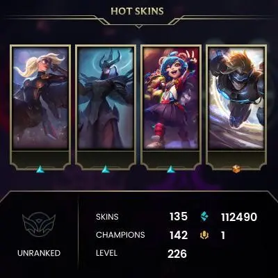 EMAIL CHANGEABLE - EUW - 142 CHAMPIONS - 135 SKINS - 112490 BE - HAND LEVELED - INACTIVE - SAFE 100% - WARRANTY - ULTRA RARE SKINS