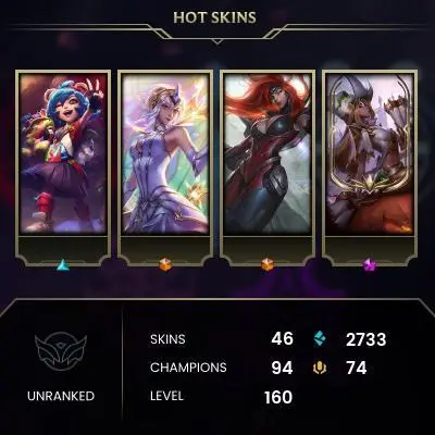 EMAIL CHANGEABLE - EUW - 94 CHAMPIONS - 46 SKINS - 2733 BE - HAND LEVELED - INACTIVE - SAFE 100% - WARRANTY - ULTRA RARE SKINS